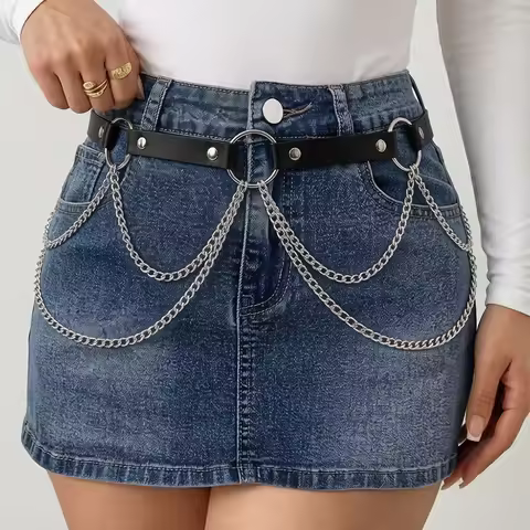 Women PU Leather Multi-Layer Chain Harness Belt Y2K Adjustable O-Ring Goth Punk Waist Belt Exotic Da