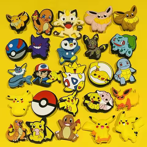 16-25pcs Cartoon Pikachu Pokemon Shoe Buckle Charms Fashion Boys Girls Sandals Shoes Decoration Fit 