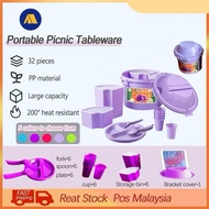 32Pcs Large capacity Portable Picnic Tableware Picnic Box Set Picnic plate/Picnic bowl/Picnic cup/Pi
