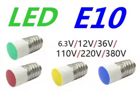 5PCS Flat top Indicator LED E10 6v~6.3v 12V 24v E10 36V E10 110v 220v 380v instrument bulb 220v E10 