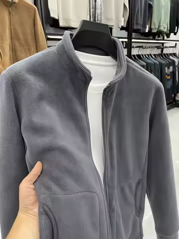 Outdoor Fce Lined Stand Collar Men's Cardigan Zipper Plu Double Sided Warmth Casual Long Sve Busin G