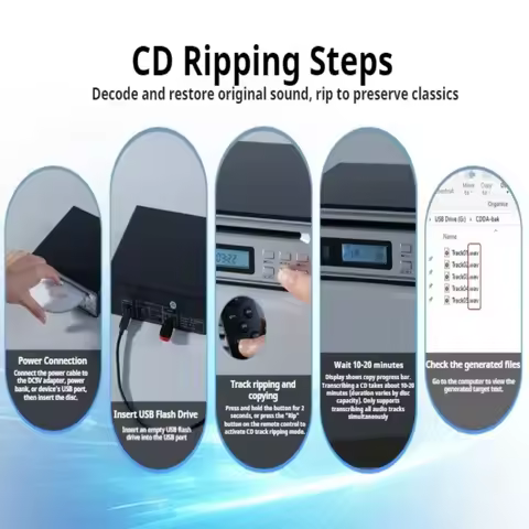 Portable Bluetooth CD Player Home CD Ripper HiFi Audio CD Player with Bluetooth Input and Output wit