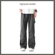 GREYCIE unisex wide-leg pants, basic elastic-waist sports pants, soft and cool wind fabric S49Q1