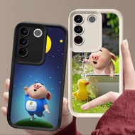R49 Cute Pig Casing for VIVO V29E Y81 Y81s V29 Pro Y100 Black and White