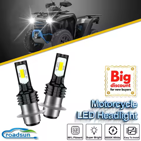 ROADSUN 1X 2X H6 BA20D LED Headlight Bulbs Hi-Lo Beam Lamp Ampoules Motorcycle Auxiliary Light Honda