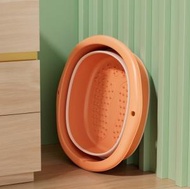 大大百貨 - (橙色) 可折疊按摩足浴桶 無蓋款 家用泡腳洗腳盆 泡腳桶 足浴桶
