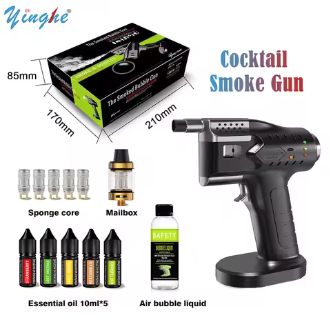 Cocktail Bubble Smoke Gun with 5 Flavour Aroma Pods and Edible Bubbles,Electric Aroma Blaster,Food D