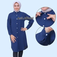 Tunik Basic Crinkle Airflow Wanita Remaja Muslim Polos Kancing Aktif Panjang Bawah Lutut Kekinian