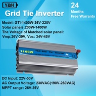 Y&amp;H 1400W grid tie inverter Stackable MPPT pure sine wave inverter DC20-45V อินพุตพลังงานแสงอาทิตย์ AC190-260V เอาต์พุต Fit สำหรับ30V 36V Solar panel