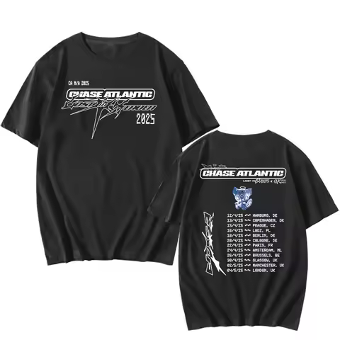 Band CHASE ATLANTIC Tour 2025 T-shirt Summer Cotton Short Sleeve Male Tshirts Graphic T Shirts Men W