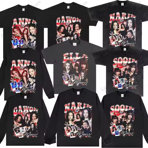 MEOVV T Shirt SOOIN GAWON ANNA NARIN ELLA Print T-shirt Street Black Short Sleeve Washed T-shirt Cot