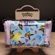 Tuala dan sapu tangan Pokemon x 7-Eleven Towel + Handkerchief Set Eevee Pikachu Pouch