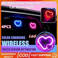 4PCS Wireless Solar Powered Car Neon Light Led Ambient Light With Suction Cup Heart Shaped Atmospher