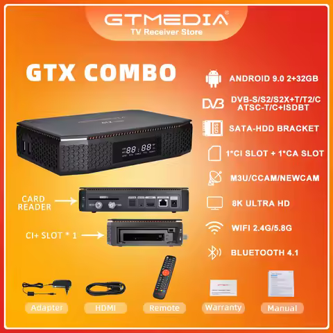 GTMEDIA GTX COMBO 8K 4K UHD H.256 Android 2+32G Smart TV BOX DVB-S/S2/S2X T2/C Decoder CA/CI Slot 5G