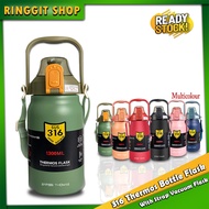 Ringgit Shop Stainless Steel 316 Thermos Bottle Flask With Strap Vacuum Flask With Straw 1.3L Capaci