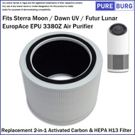 Fits Sterra Moon Dawn UV Futur Lunar EuropAce EPU 3380Z Air Purifier Replacement Activated Carbon True HEPA H13 Filter