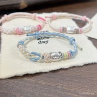 Little Bear Pure Silver Rilakkuma Cartoon Worry-Free Series Braided Rope 999 Rilakkuma Cute Bracelet
