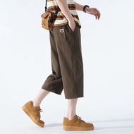 Summer Shorts Men's Sports Casual Straight Leg 7 Seven-Eight Points Pants Coffee Middle Pants Large 