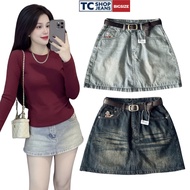 Women's high-waisted plain a-line jean skirt with unicorn embroidery TC SHOP JEANS bigsize 55-90kg s