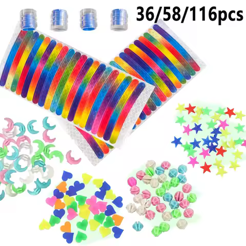 36/58/116pcs Bike Wheel Spoke Beads Decor with Bicycle Vavle Caps Glow in The Dark Multiple Colorful
