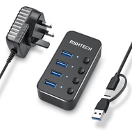 ☾ARRANGE☽ RSHTECH ST04 USB 3.0 Hub 4 Port Powered USB 3.0/USB C Hub Upgraded Version with 2-in-1 1m
