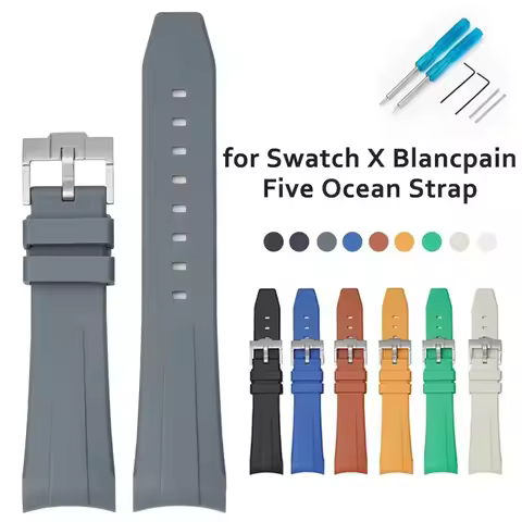 22mm Curved End Strap for Swatch X Blancpain Fifty Fathoms Five Ocean Series Waterproof TPU Rubber W