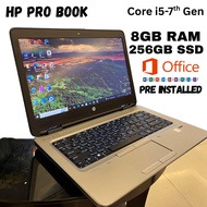 Hp Pro Book Windows Laptop core i5-7th Generation 8GB RAM / 256GB SSD Microsoft Active with free Mou