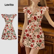 Lovito Casual Dress Ruffle Spring/summer Dress for Women L178ED331 Lovito  Corak Pakaian Kasual Ruff