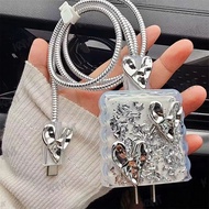 [Kam]Three piece set Electroplating heart Charger Protective Case for Huawei 40W/Honor 35W 3D Cartoo