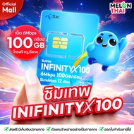 **ส่งฟรี** ซิมเทพดีแทคINFINITYX100 เน็ต100GB/เดือน โทรฟรีทุกเครือข่าย ความเร็ว6MBPS ใช้ได้ทั้งปี ออก