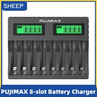 PUJIMAX 8-slot Battery Charger Short Circuit Protection LCD display USB cable suitable AAA/AA