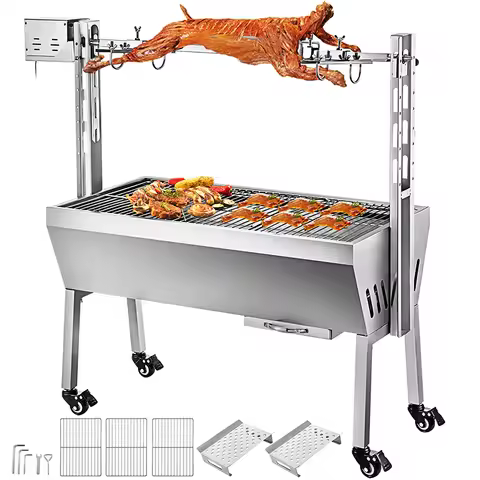 40KG / 88LBS Electric Roaster Grill 2 in 1 BBQ Rotisserie Grill W/ Lockable Wheels for Roasting Shee