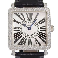 Franck FRANCK MULLER Master Square 腕錶，型號 6002LQZR，鑲嵌後鑲鑽。不鏽鋼錶殼，壓花皮革錶帶，鑲嵌鑽石，石英機芯，指針式顯示，銀色錶盤。女士腕錶。 [二手]