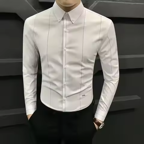 Man Tops Black Clothing Dress Shirt Shirts And Blouses For Men Business Long Sleeve New In Luxury Co