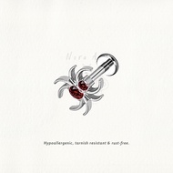 Nora Ana Ruby Zircon Spider Threaded Stud Flatback Earring Titanium ASTM-F136 Surgical Implant Grade