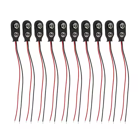 10Pcs 9V Battery Clips 15cm Black Red 2Wired Cable Connection Connector 9 Volt Battery Clip Connecto