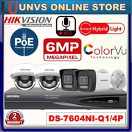 HIKVISION HIK 4CH 6.0MP Smart Hybrid Light POE + COLORVU + MIC / AUDIO 4CH NVR + 6MP PoE CAMERA CCTV