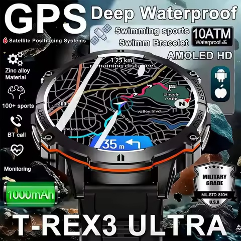 New T-REX3 Outdoors Sports Smart Watch Screen 10ATM Waterproof 1000mAh Sports Blood oxygen BT call M