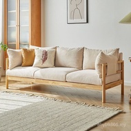 Sofa Nordic Apartment Japanese-Style Living Room Three-Seat Modern Small Apartment Log Fabric Sofa S