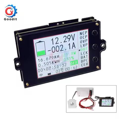 DC 2.4-inch Color Screen Wireless Volt- Ampere Meter Coulomb Capacity Power Meter Battery Detector 8