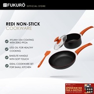 Fukuro Redi 4Pcs Non-Stick Cookware Set - Fry Pan (24cm) + Saucepan (18cm) + Spatula + Lid