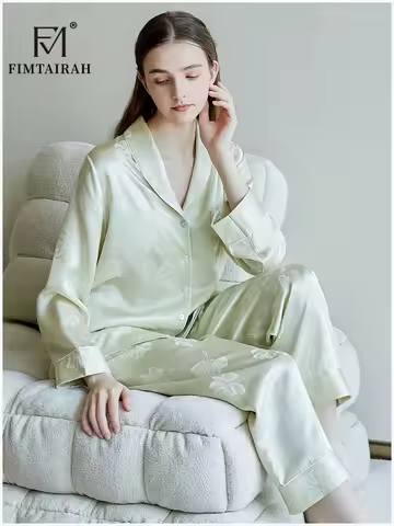 FIMTAIRAH 6A 19MM 100%Silk Pajamas Women's Home Wear long-sleeved two-piece set 100% mulberry silk P