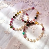 彩虹天然碧璽天然珍珠手鏈【母親節禮物】