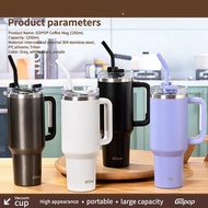 Straw Drinking Bottle Tumbler Handle/ Stainless Steel Insulated Vacuum/ Coffee Mug Vacuum Flask Blac