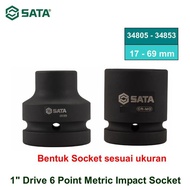 MATA Sata 34805 – 34853 Air Tool 1" Dr 6 PT Socket Bit Size 17–69mm / 1" Drive 6-Point Regular Impac