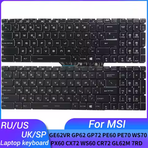NEW Russian/US/UK/Spanish laptop keyboard FOR MSI GE62VR GP62 GP72 PE60 PE70 WS70 PX60 CX72 WS60 CR7