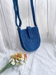 手工鉤織Karina 斜孭小袋手袋單肩包深藍色針織鈎織編織手作斜