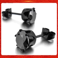 [DRM]☆1Pc Punk Men Women 6/8mm Black Six Claw Cubic Zirconia Stud Earrings Jewelry