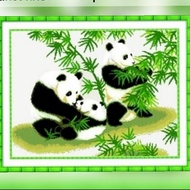 paket kristik panda bambu china pola kain cross stitch