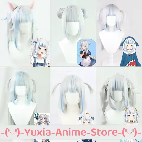 Hololive EN VTuber Gawr Gura Shark Cat Cosplay Wig Anime Roleplay Party Costume Prop Synthetic Hair